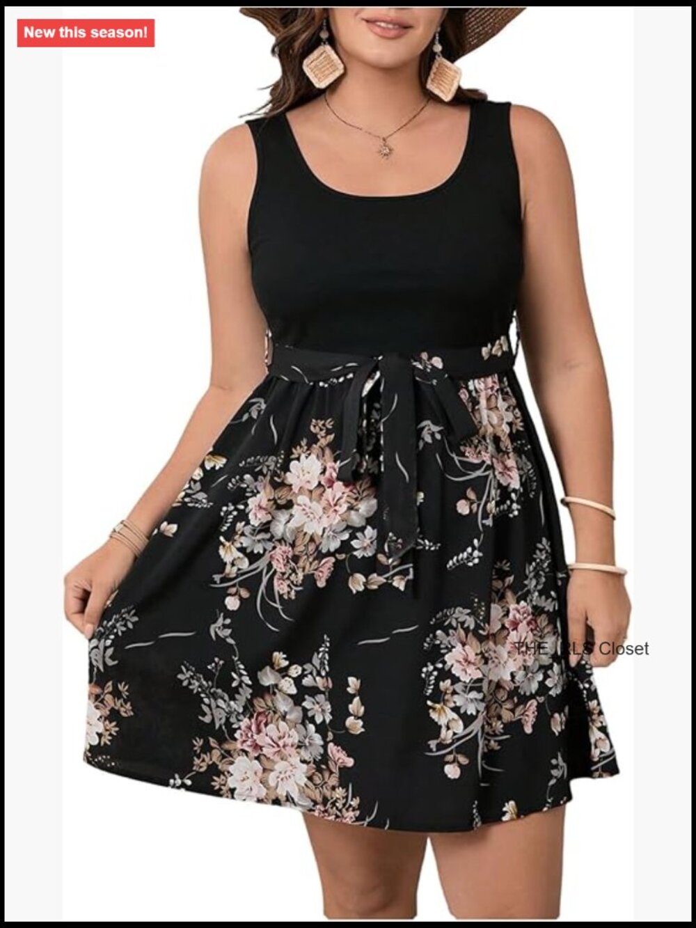 Polyester Floral Tank Dress Sleeveless Square Neck A Line Belted
